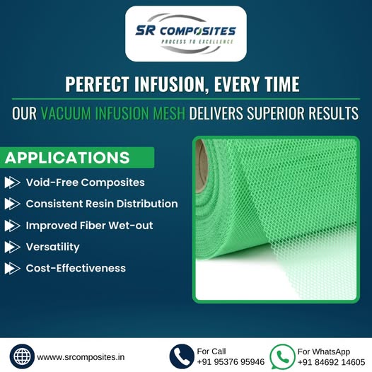 Vacuum Infusion Mesh - Void-Free Composites, Consistent Resin Distribution | Vadodara Discover how SR Composites' Vacuum Infusion Mesh can revolutionize your composite manufacturing process. Our high-performance mesh ensures void-free composites, consistent resin distribution, improved fiber wet-out, and overall cost-effectiveness. Contact us today!